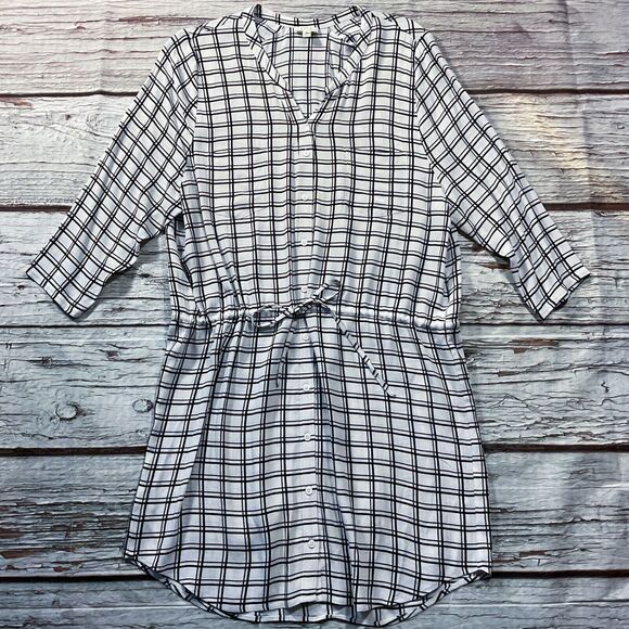Joie Soft Womens Top size M Black White Plaid Tunic Mini Dress Drawstring Waist - Picture 2 of 10